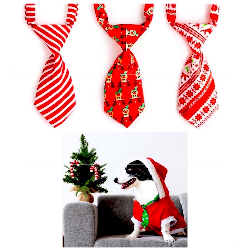 Christmas Necktie Pet Collar Adjustable Dog Cat Clip Buckle  Tie Fits SM Med Lrg - Picture 1 of 12